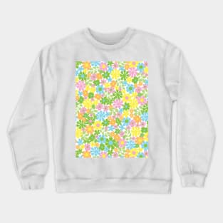 RETRO FLORAL PATTERN 70S GROOVY PASTEL PINK YELLOW GREEN BLUE FLOWER MARKET SCANDINAVIAN MEADOW MIDSOMMAR Crewneck Sweatshirt